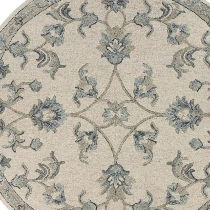 5' Light Blue Round Wool Hand Tufted Area Rug Photo 4