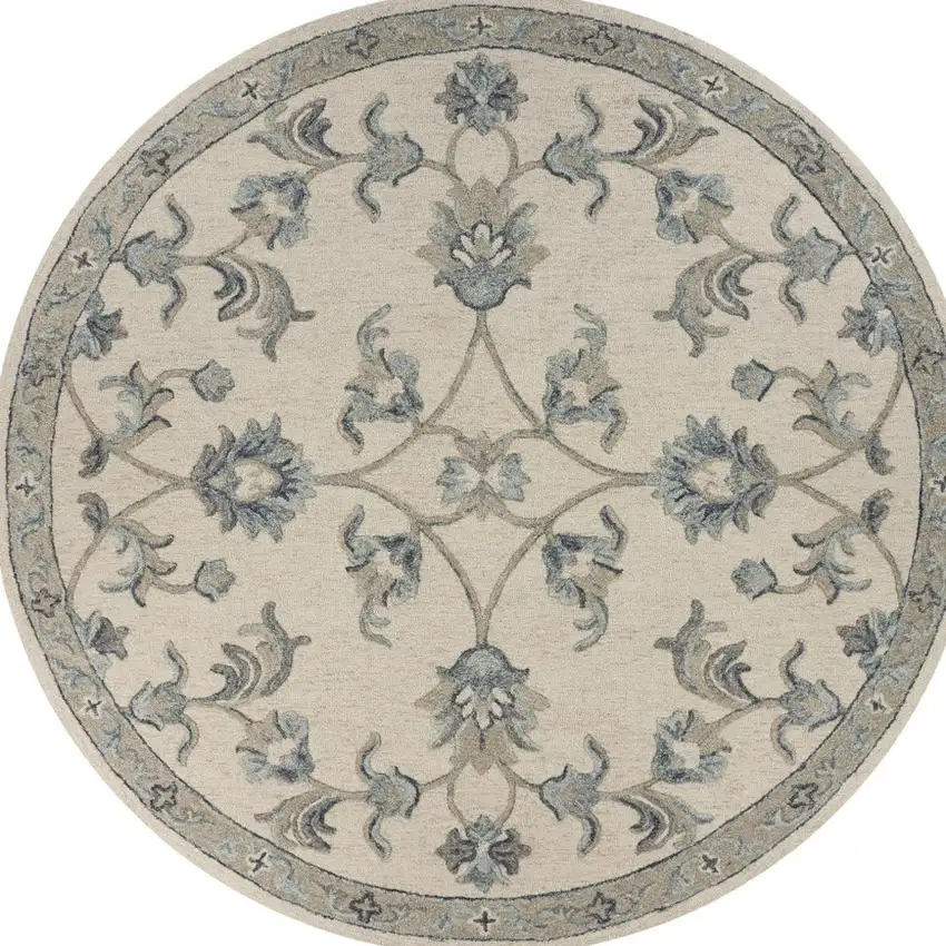 Beige and Blue Filigree Area Rug Photo 8