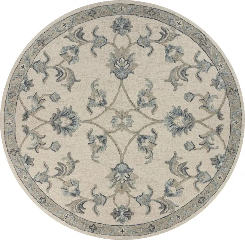 Beige and Blue Filigree Area Rug Photo 1