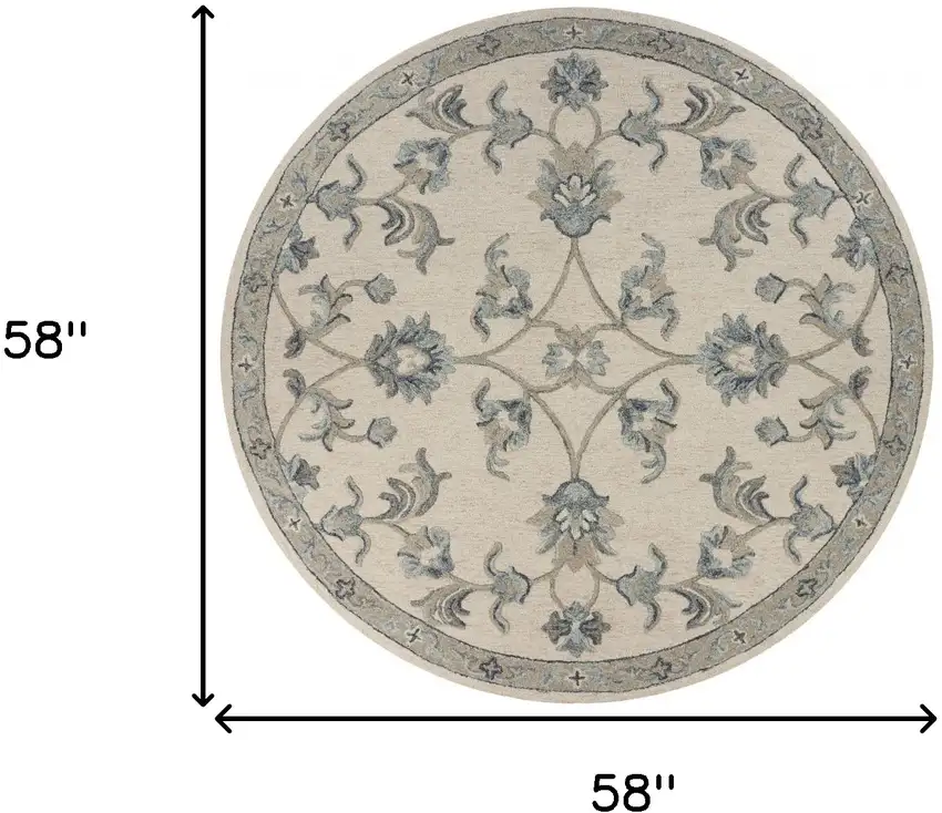 Beige and Blue Filigree Area Rug Photo 9