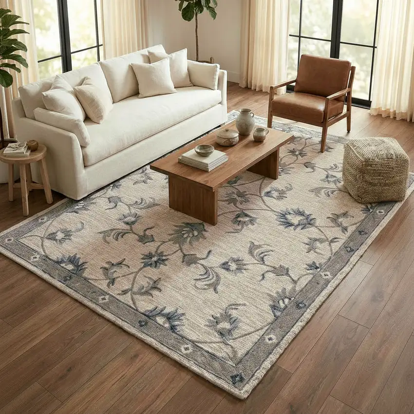 Light Blue Wool Hand Tufted Area Rug Photo 5