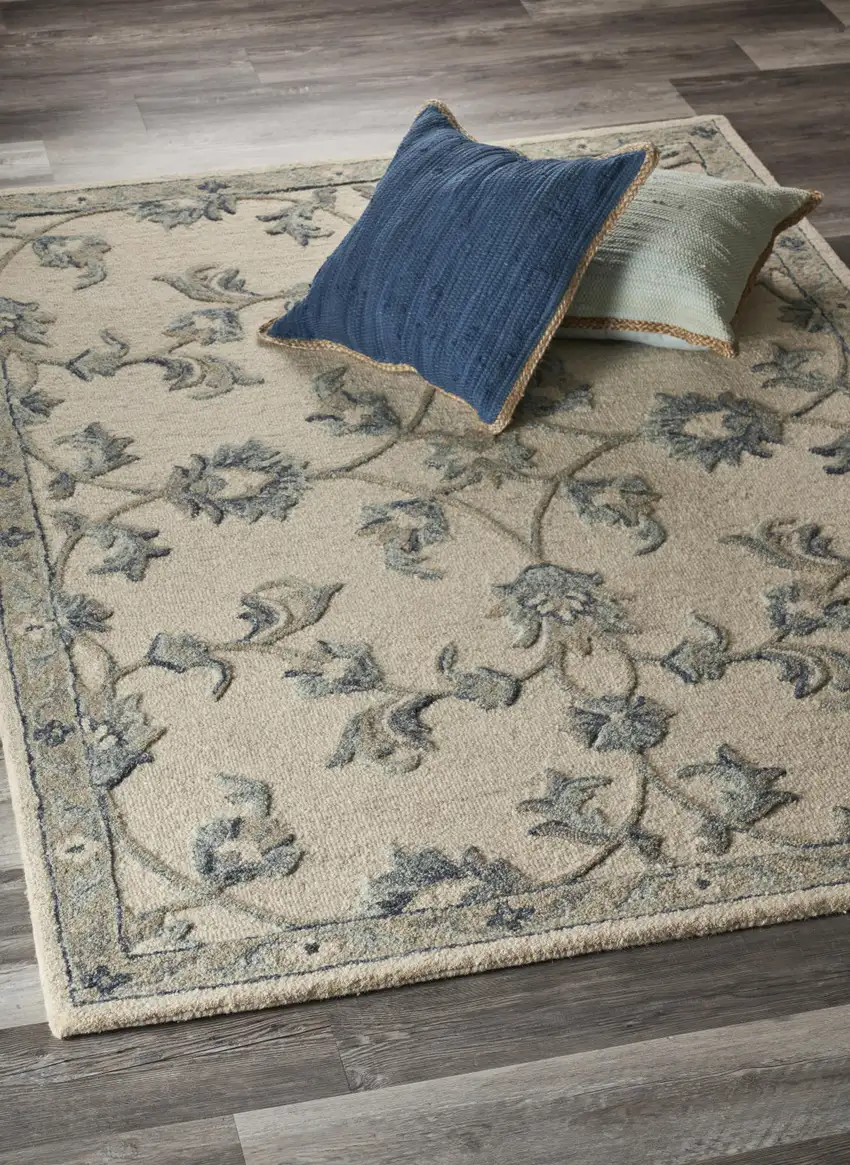 Light Blue Wool Hand Tufted Area Rug Photo 5