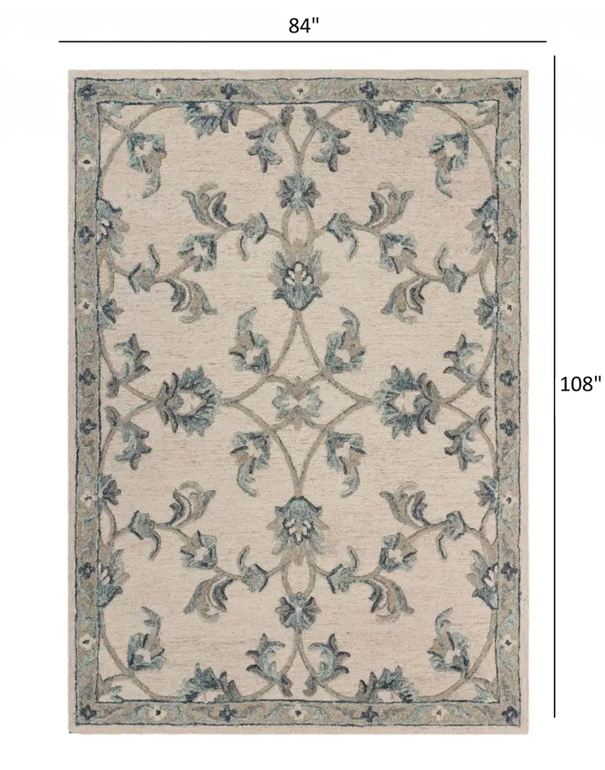 Beige and Blue Filigree Area Rug Photo 6