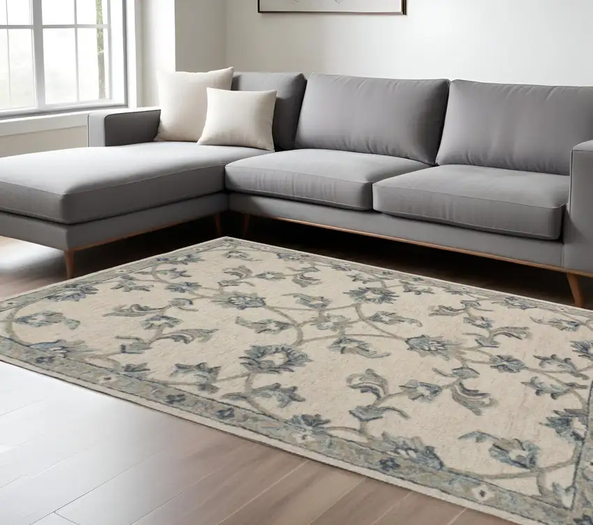 Light Blue Wool Hand Tufted Area Rug Photo 2