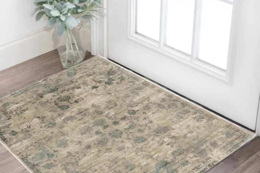 Beige and Blue Floral Area Rug Photo 1
