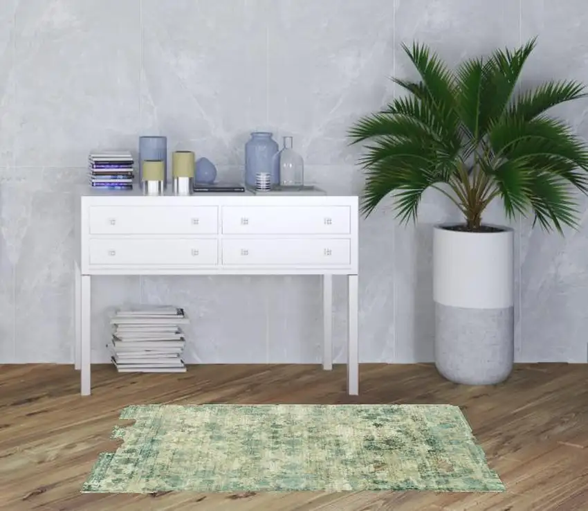 Beige and Blue Floral Area Rug Photo 2