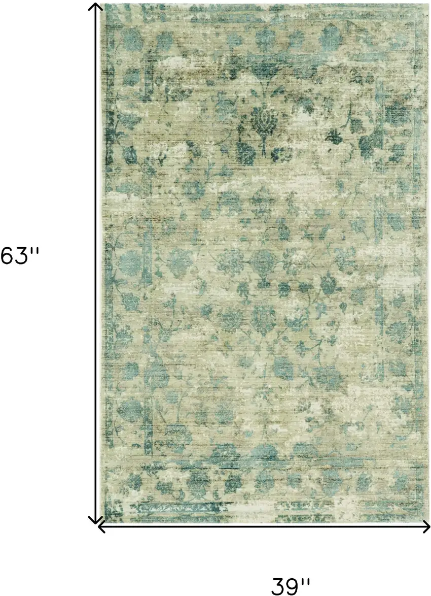 Beige and Blue Floral Area Rug Photo 6