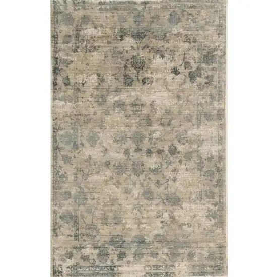 Beige And Blue Floral Medallion Hand Loomed Area Rug Photo 2