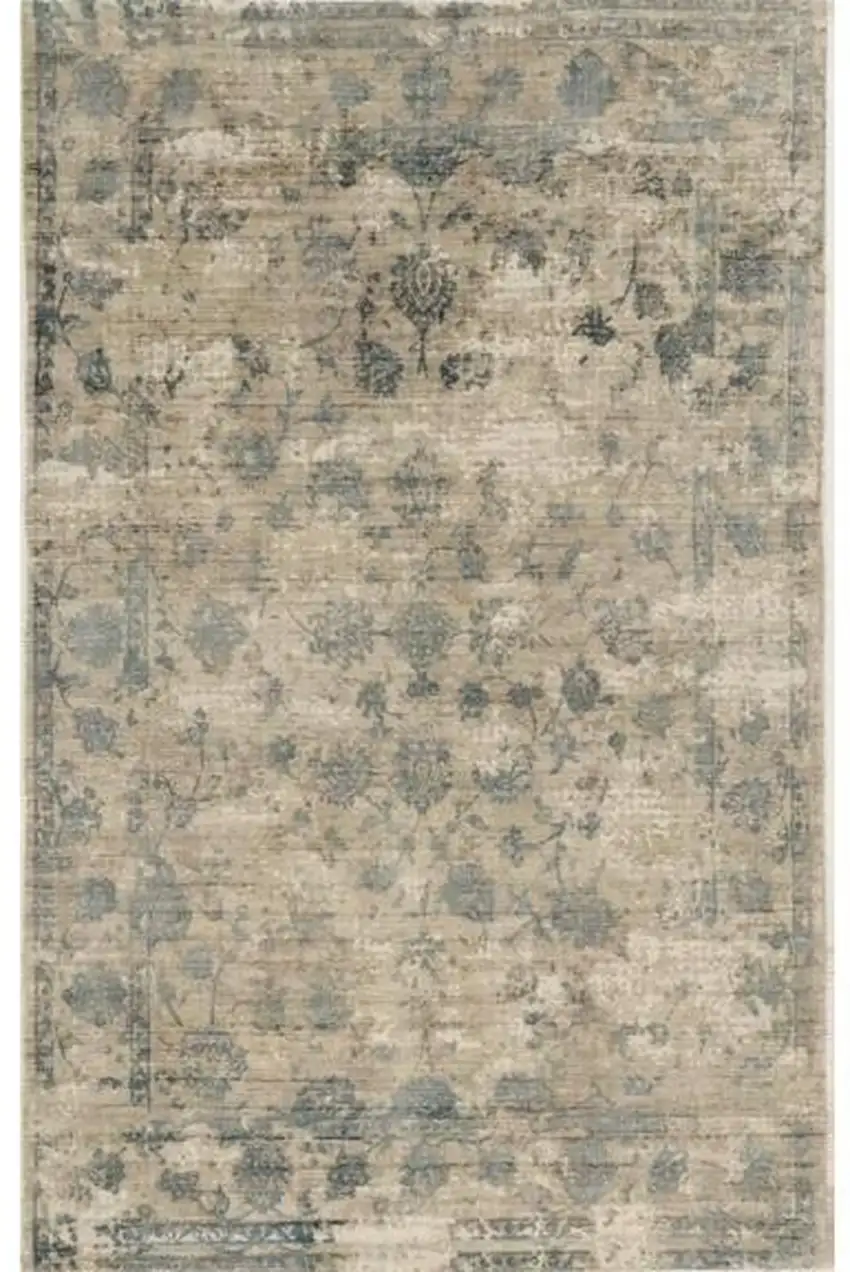 Beige And Blue Floral Medallion Hand Loomed Area Rug Photo 2