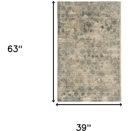 Beige And Blue Floral Medallion Hand Loomed Area Rug Photo 3