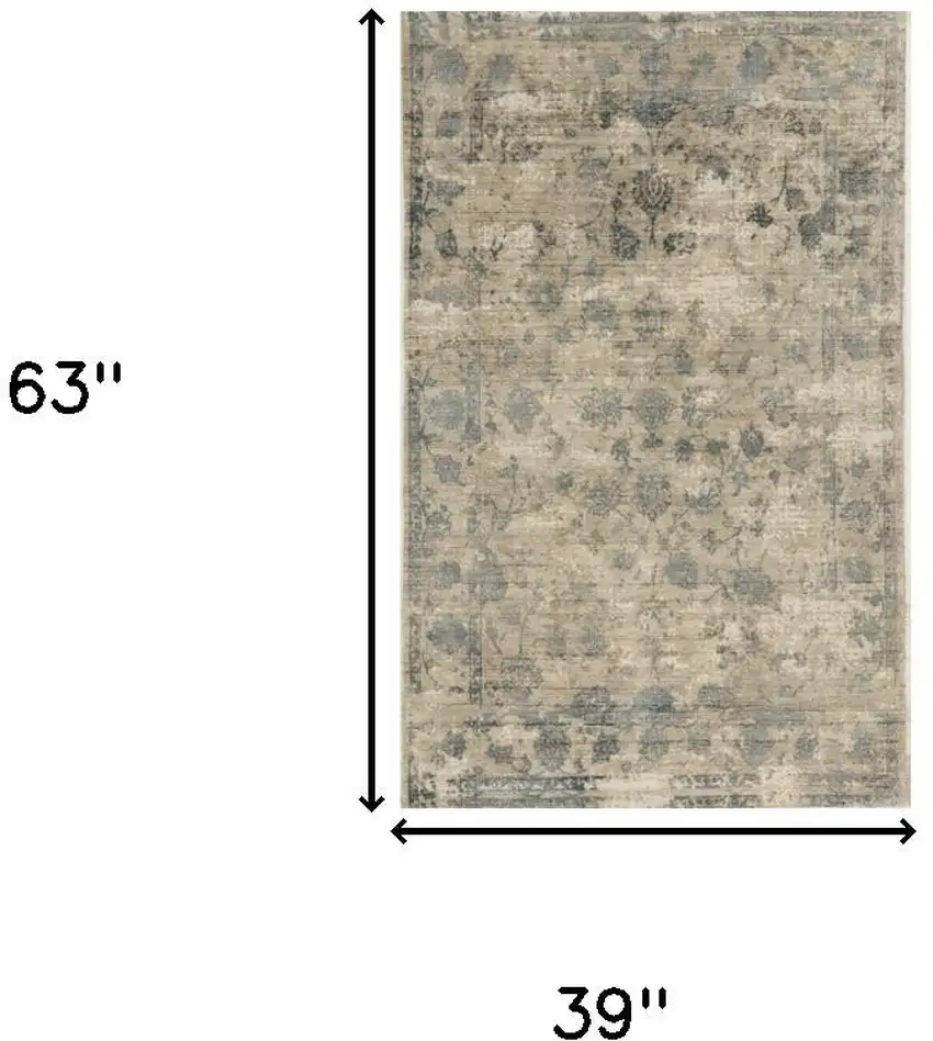 Beige And Blue Floral Medallion Hand Loomed Area Rug Photo 3