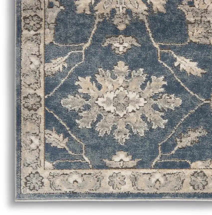 Beige and Blue Floral Medallion Power Loom Area Rug Photo 3