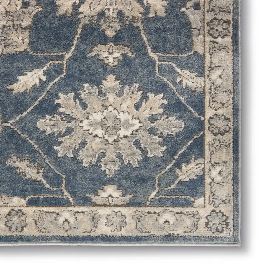 Beige and Blue Floral Medallion Power Loom Area Rug Photo 4