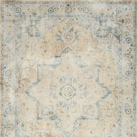 Beige and Blue Floral Medallion Power Loom Distressed Washable Area Rug Photo 7