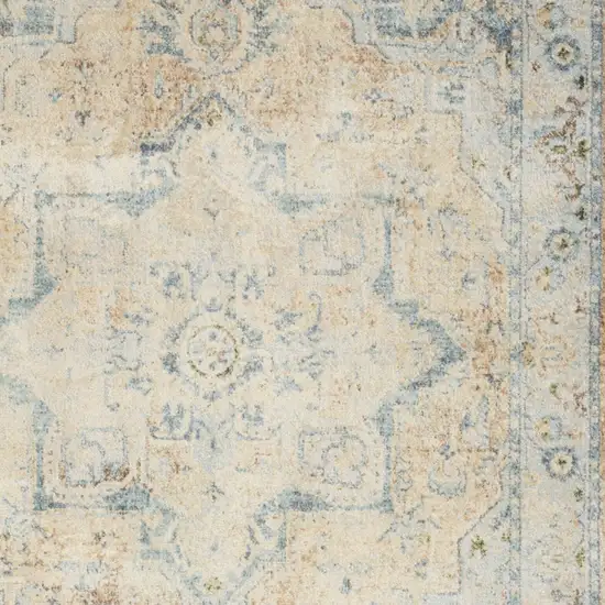 Beige and Blue Floral Medallion Power Loom Distressed Washable Area Rug Photo 7