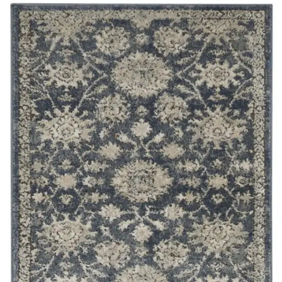 10' Beige And Blue Floral Medallion Runner Rug Photo 3