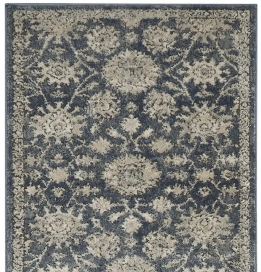 10' Beige And Blue Floral Medallion Runner Rug Photo 3