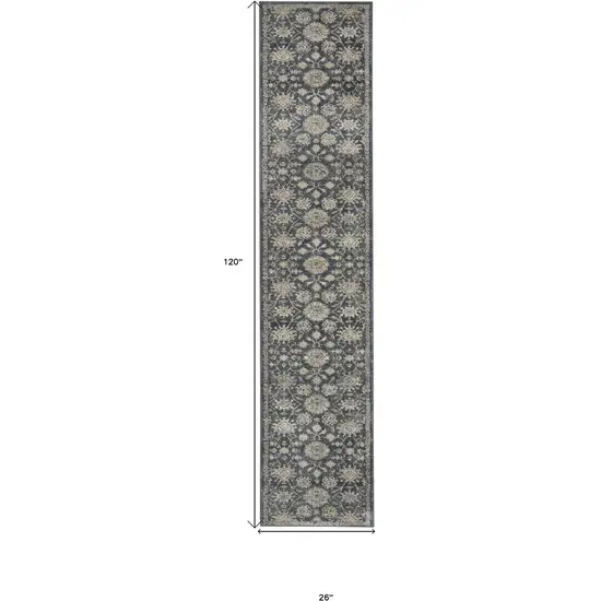 Beige and Blue Floral Medallion Power Loom Runner Rug Photo 3