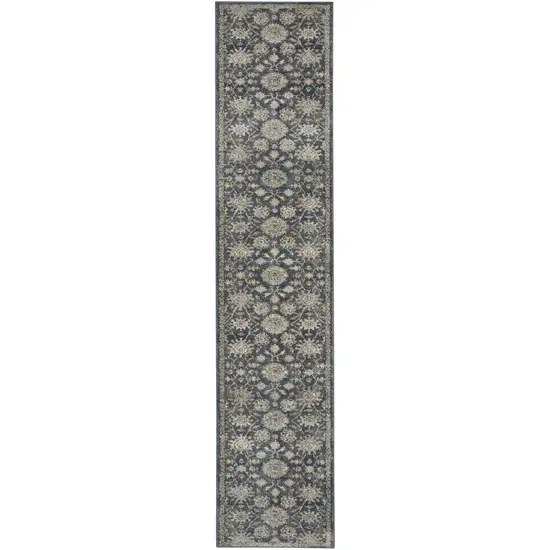 10' Beige And Blue Floral Medallion Runner Rug Photo 4