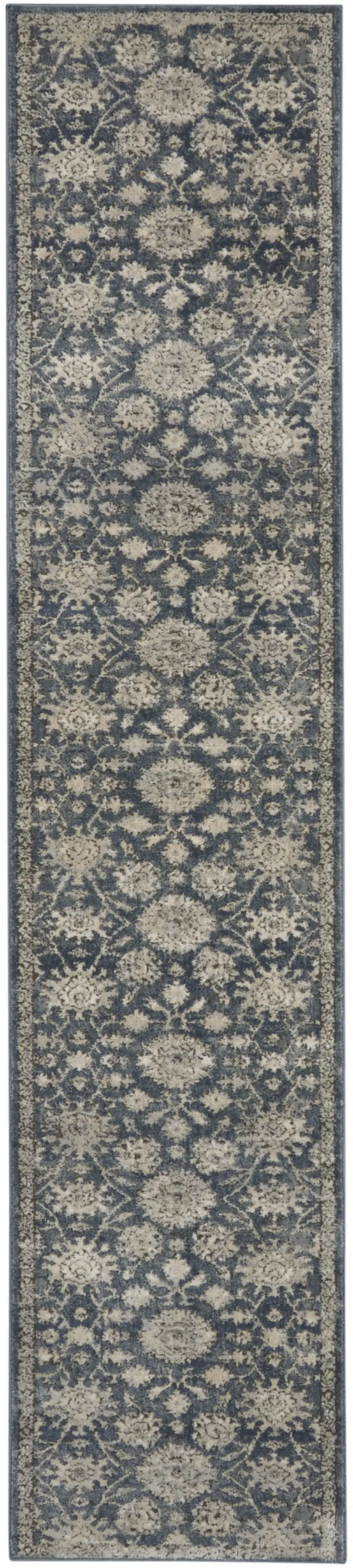 10' Beige And Blue Floral Medallion Runner Rug Photo 4