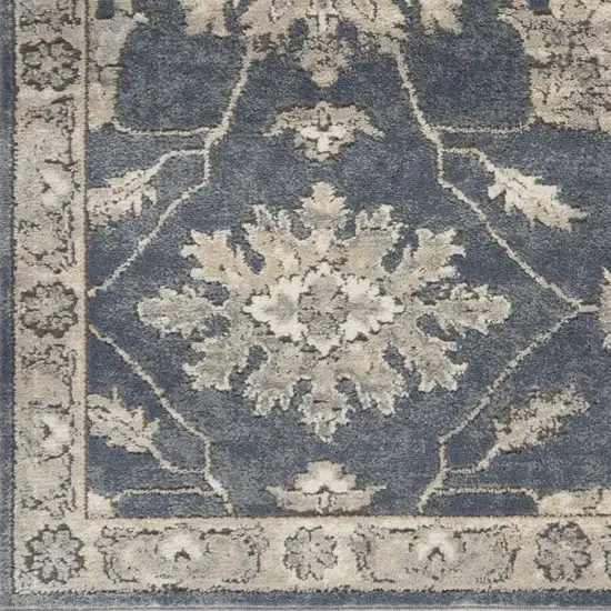 Beige and Blue Floral Medallion Power Loom Runner Rug Photo 5