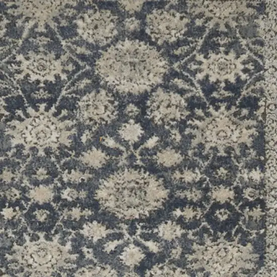 10' Beige And Blue Floral Medallion Runner Rug Photo 1