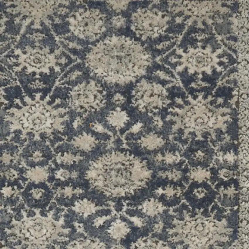 10' Beige And Blue Floral Medallion Runner Rug Photo 1