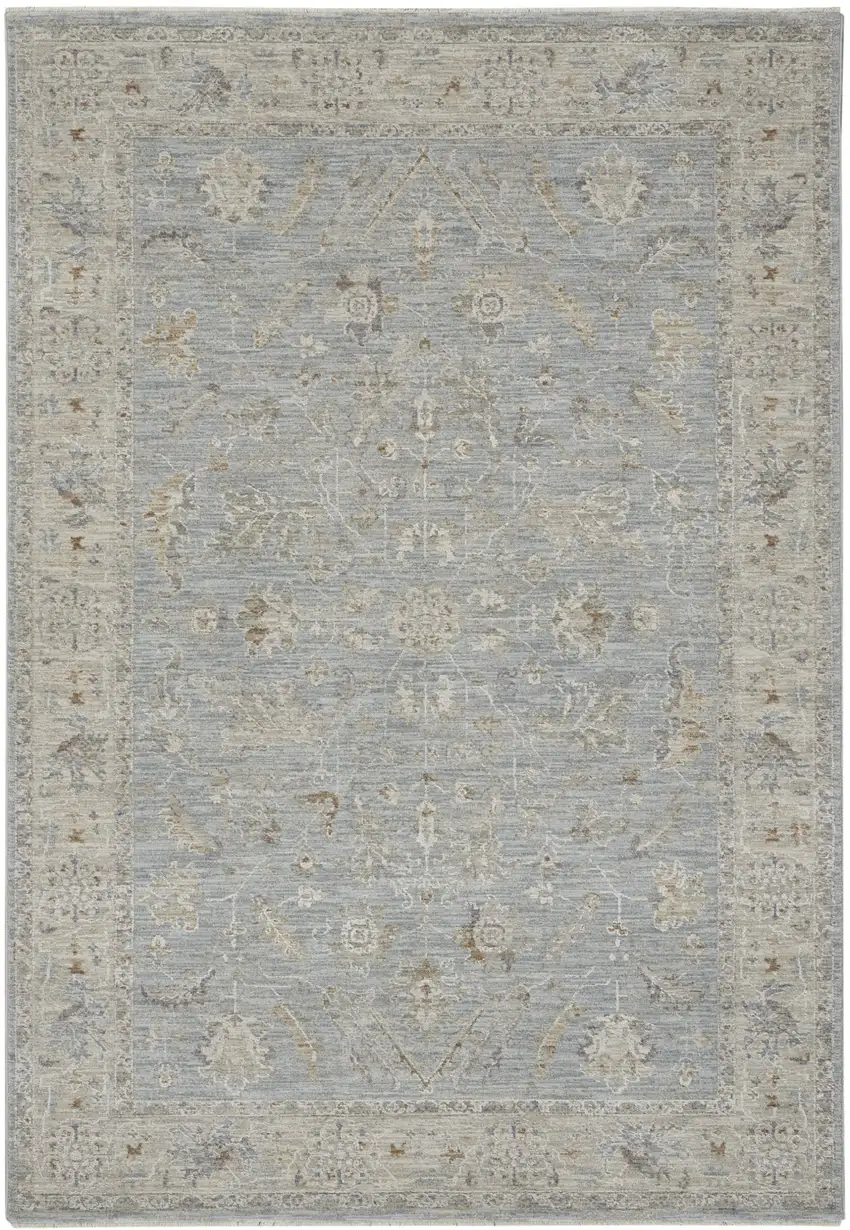 Beige and Blue Floral Power Loom Area Rug Photo 9