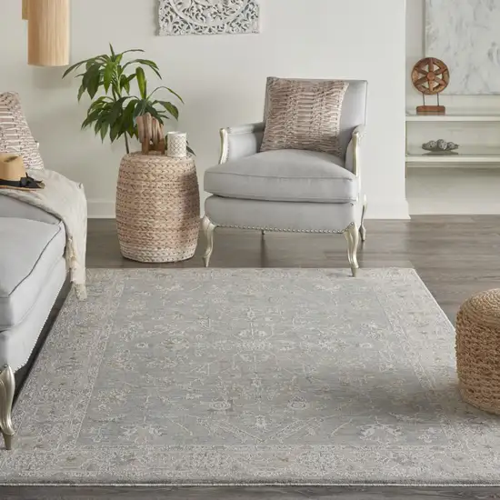 Beige and Blue Floral Power Loom Area Rug Photo 4