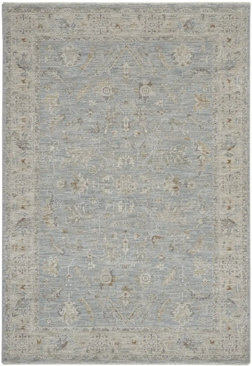 Beige and Blue Floral Power Loom Area Rug Photo 2