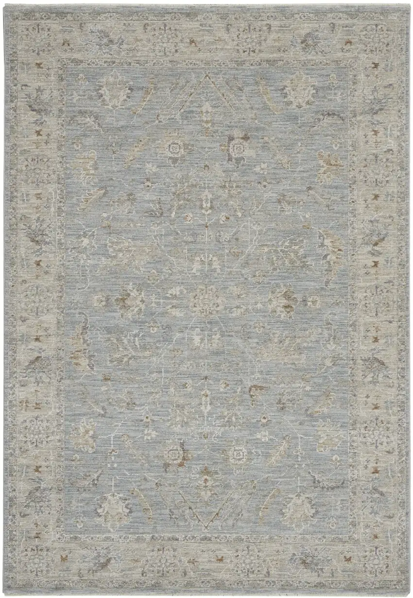 Beige and Blue Floral Power Loom Area Rug Photo 1