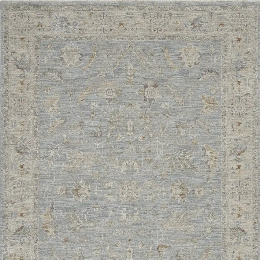Beige and Blue Floral Power Loom Area Rug Photo 8
