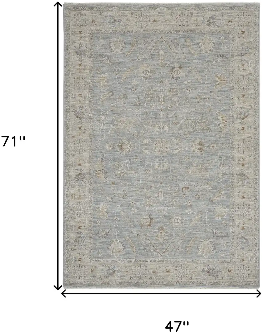 Beige and Blue Floral Power Loom Area Rug Photo 3