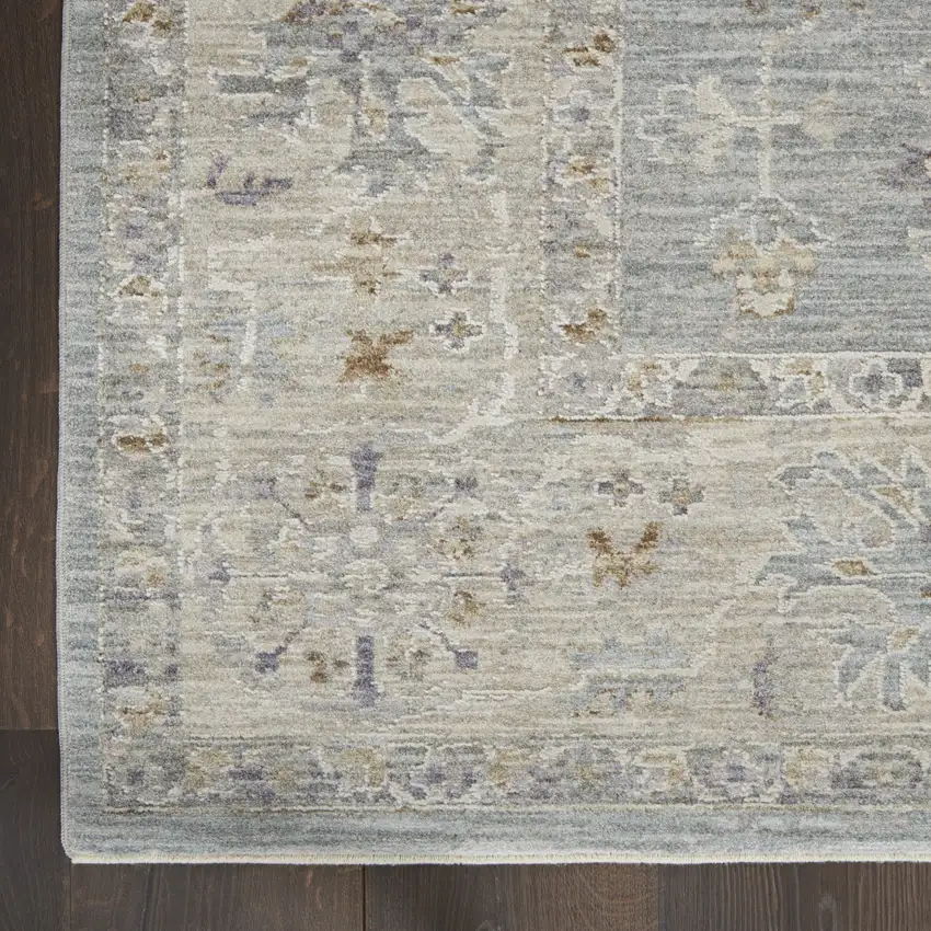 Beige and Blue Floral Power Loom Area Rug Photo 4