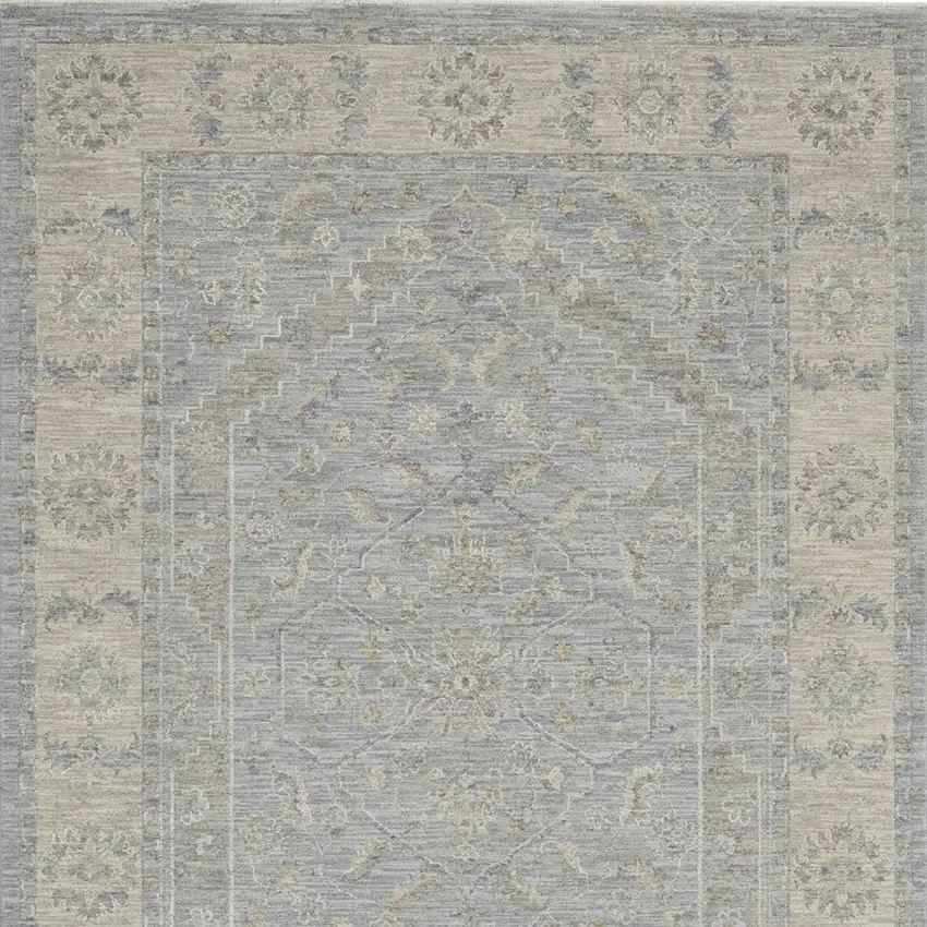 Beige and Blue Floral Power Loom Area Rug Photo 7