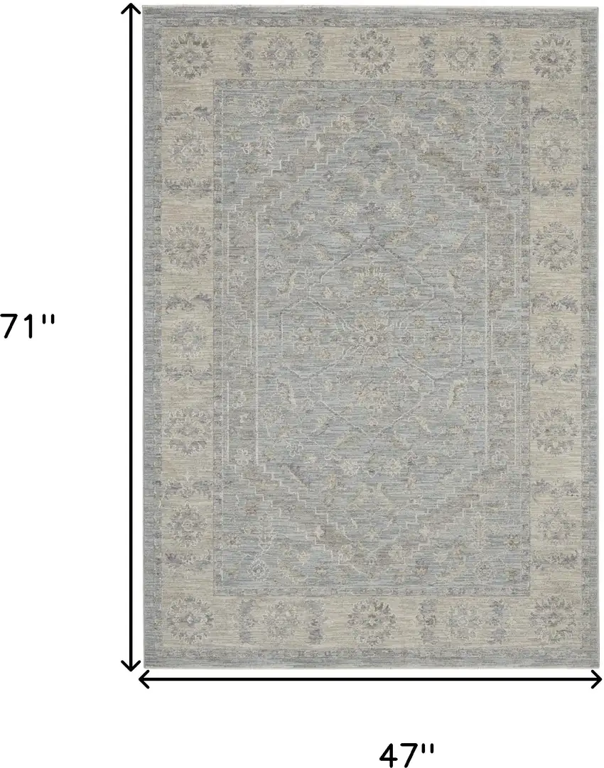 Beige and Blue Floral Power Loom Area Rug Photo 3