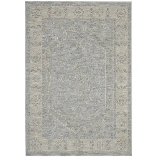 Beige and Blue Floral Power Loom Area Rug Photo 1