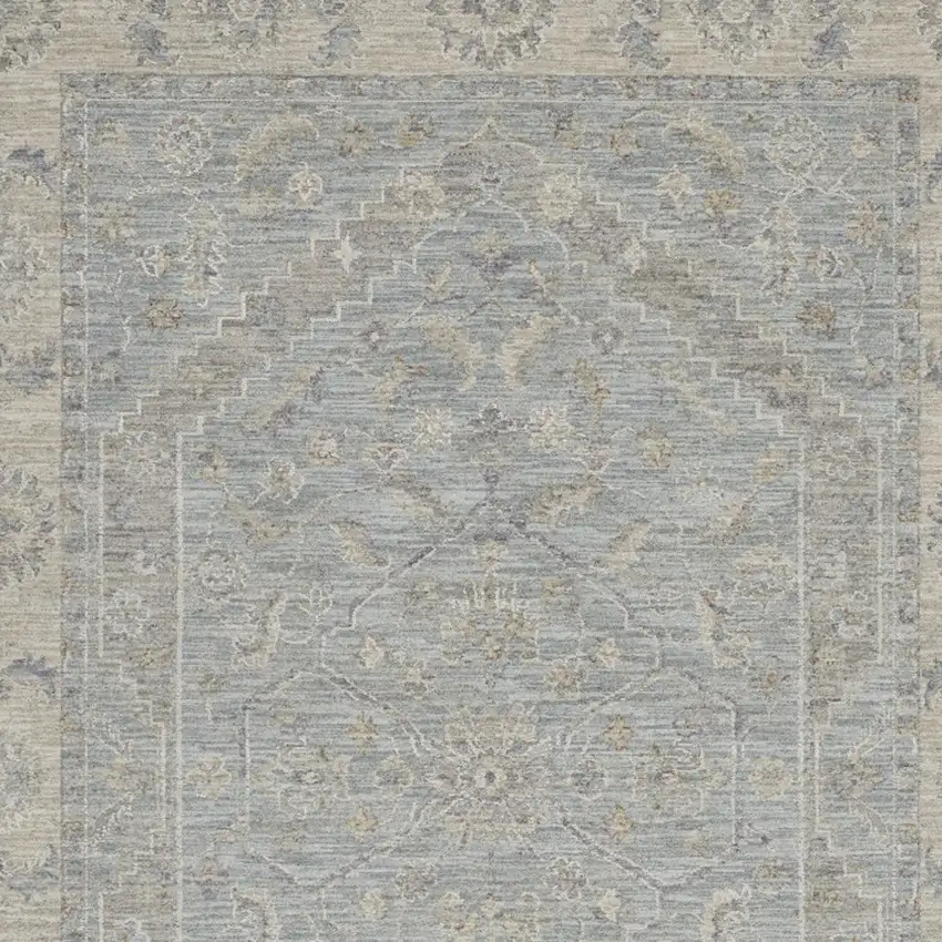 Beige and Blue Floral Power Loom Area Rug Photo 6