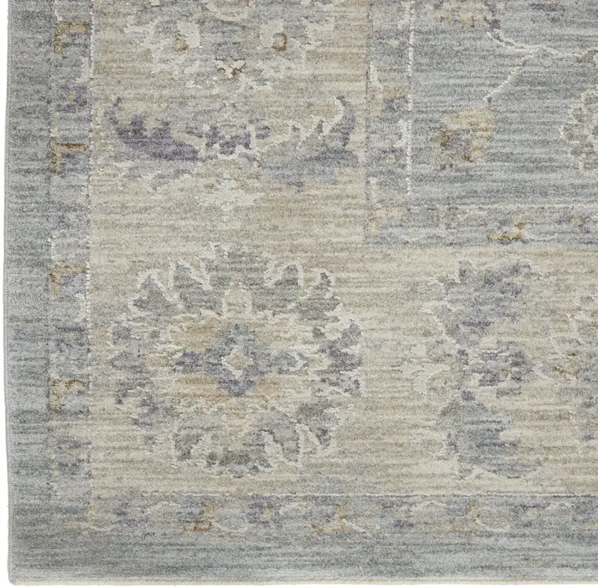 Beige and Blue Floral Power Loom Area Rug Photo 6