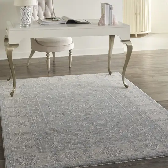 Beige and Blue Floral Power Loom Area Rug Photo 3