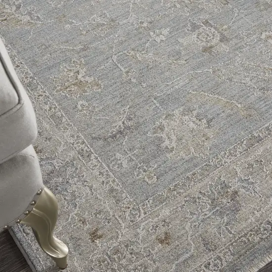 Beige and Blue Floral Power Loom Area Rug Photo 9