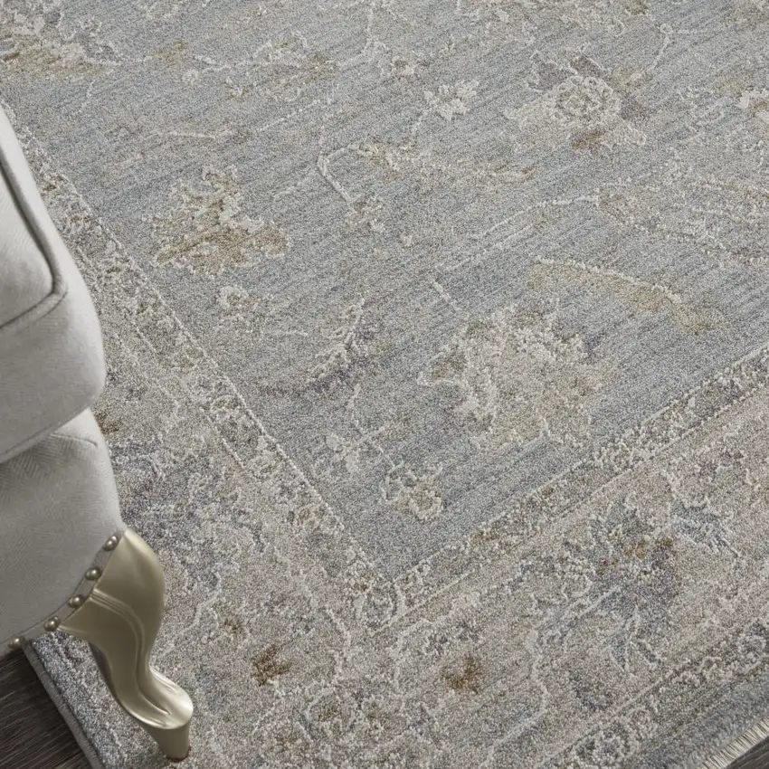 Beige and Blue Floral Power Loom Area Rug Photo 9