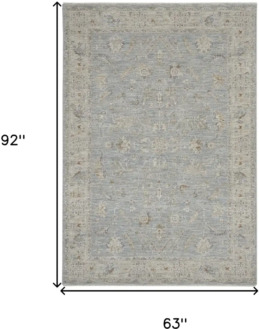 Beige and Blue Floral Power Loom Area Rug Photo 3