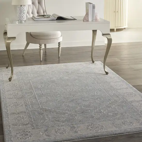 Beige and Blue Floral Power Loom Area Rug Photo 4