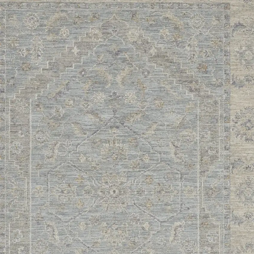 Beige and Blue Floral Power Loom Area Rug Photo 6