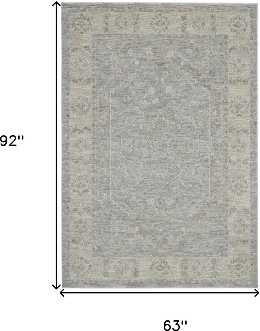 Beige and Blue Floral Power Loom Area Rug Photo 3
