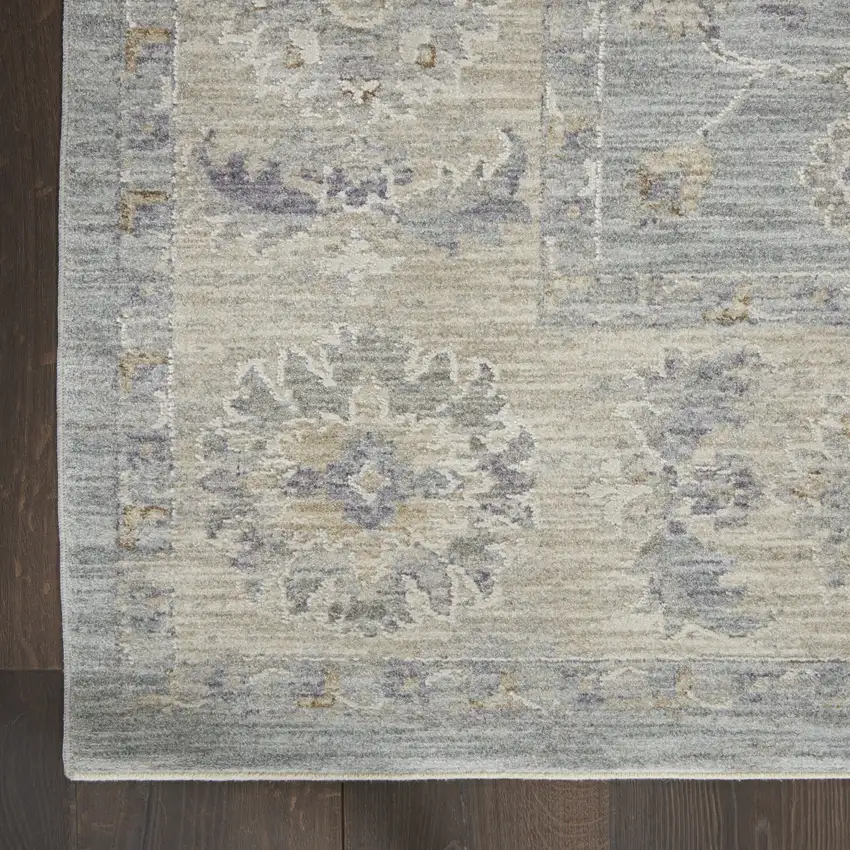Beige and Blue Floral Power Loom Area Rug Photo 6