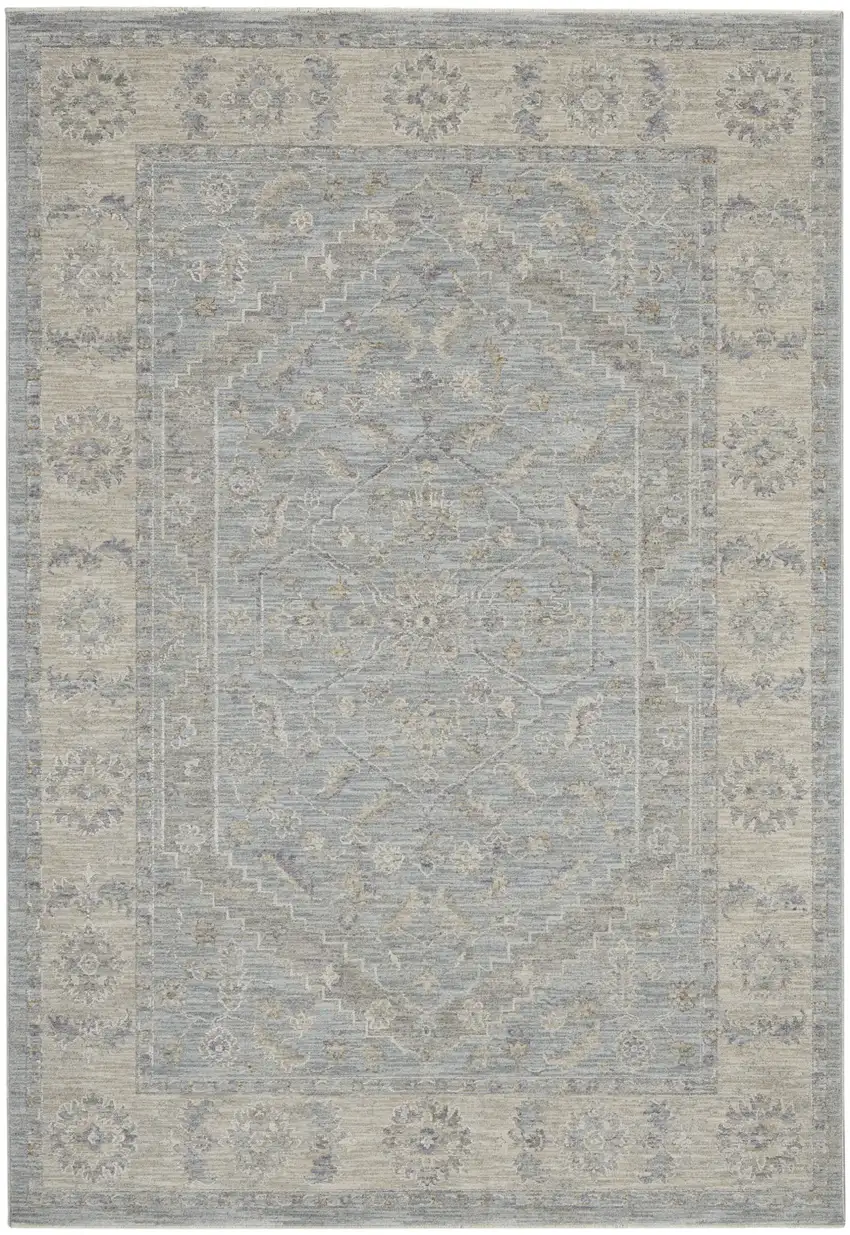 Beige and Blue Floral Power Loom Area Rug Photo 2