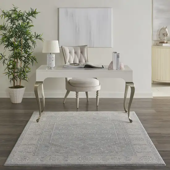 Beige and Blue Floral Power Loom Area Rug Photo 5