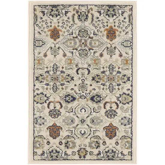 Beige And Blue Floral Area Rug Photo 1
